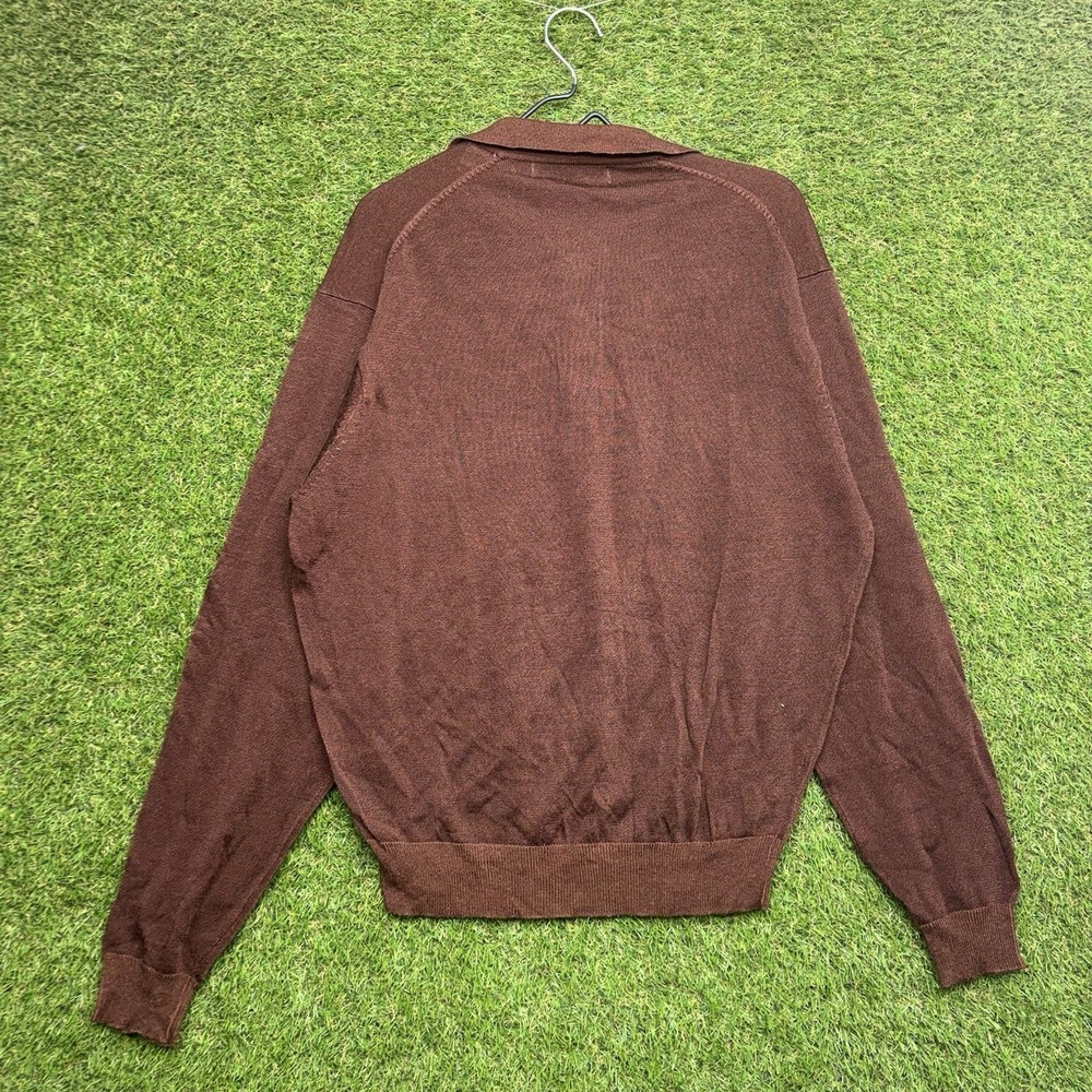 Pronto Uomo Sweater Mens Large Henley Brown Textured Rayon Cotton Made Italy - Picture 2 of 11